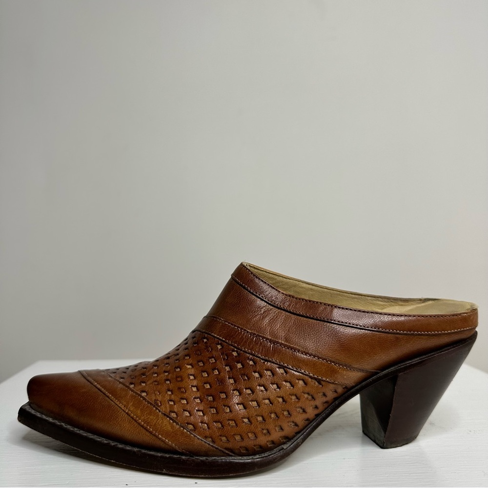 VTG Leather Western Style Snip Toe Mule Heels Women’s Size 7 - Picture 4 of 12